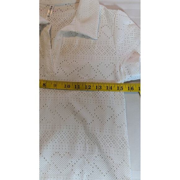 EleVen by Venus Williams Devotion Polo Shirt White Heart Eyelet Country Club XS - Picture 8 of 11